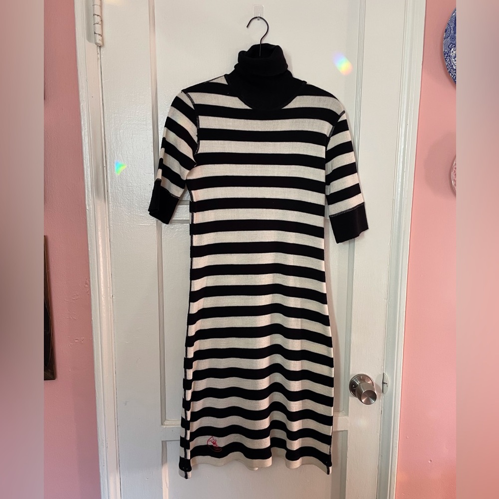 Vintage Betsey Johnson Alley Cat Sweater Dress X Black and White Stripes